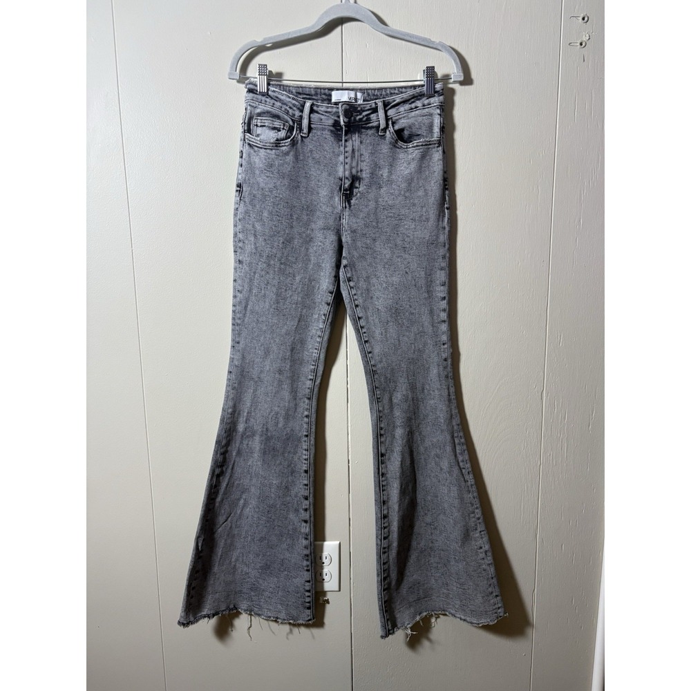 VERVET Gray Acid Wash Flare Jeans 29x33 High Rise Raw Hem Y2K Western 90s Retro